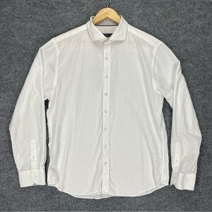 Bugatchi Shaped Fit Shirt Mens XL White Long Sleeve Button Up Floral Flip Cuff